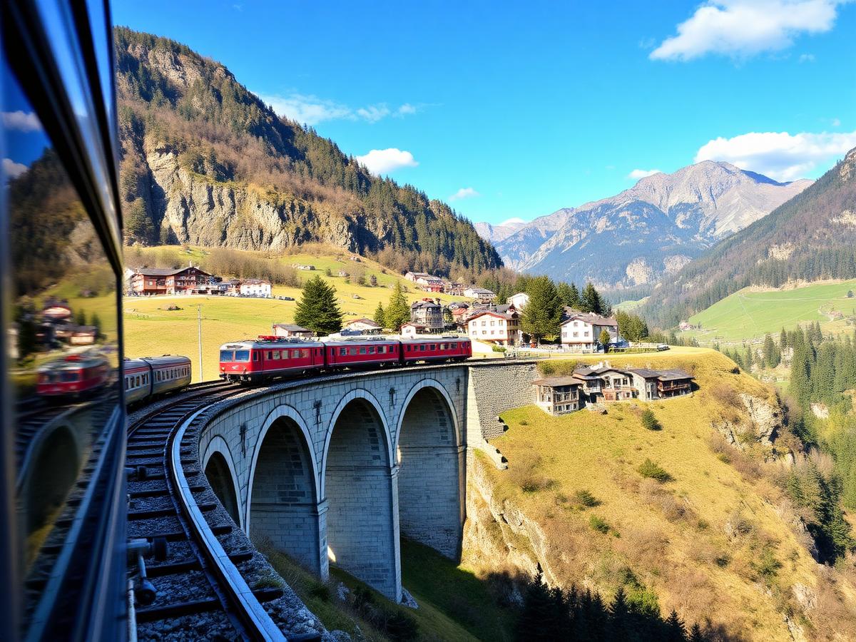 Tren panorámico cruzando un viaducto de montaña, circuitos por Europa